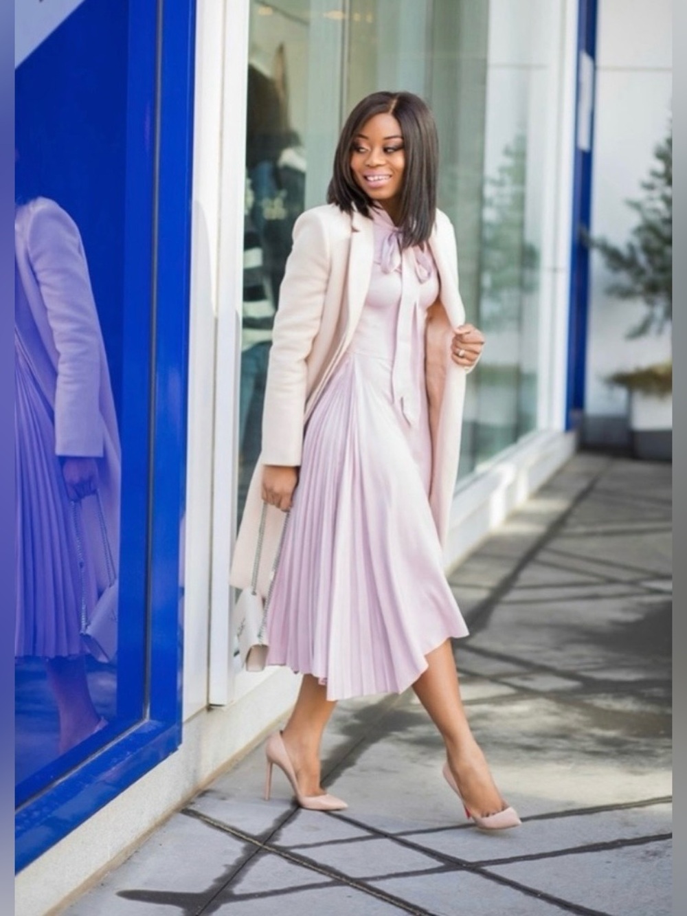 Tie-Neck Long Sleeve Midi Dress in Mauve